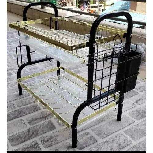 ☀️🎀New Arrival 2-Layer Advanced Black And Gold Heavy-Duty Dish Rack – High-Quality Large Capacity Stainless Steel Dish Drainer With Removable Plastic Tray🎀