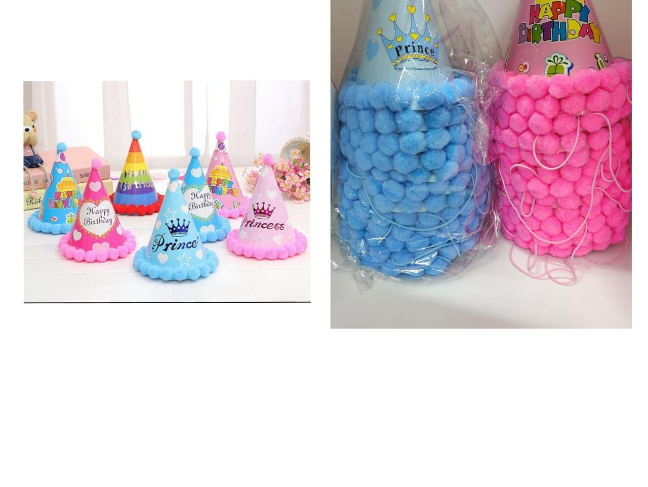 12PCSCone Shaped Birthday Hat For Kids Unisex Boy GirlBeautiful and fashion hat. Suitable for birthday and party. 100% new and high quality Color:as the picture MaterialPlush+sold in dozen