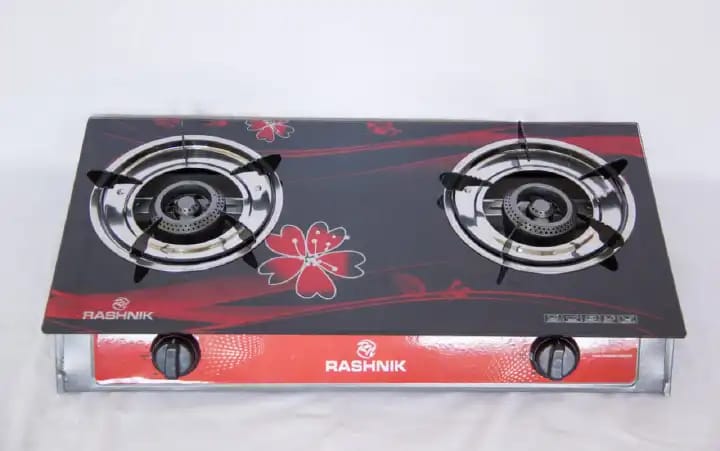 kitchen Rashnik Glass Table Top Double Burner Gas Stove