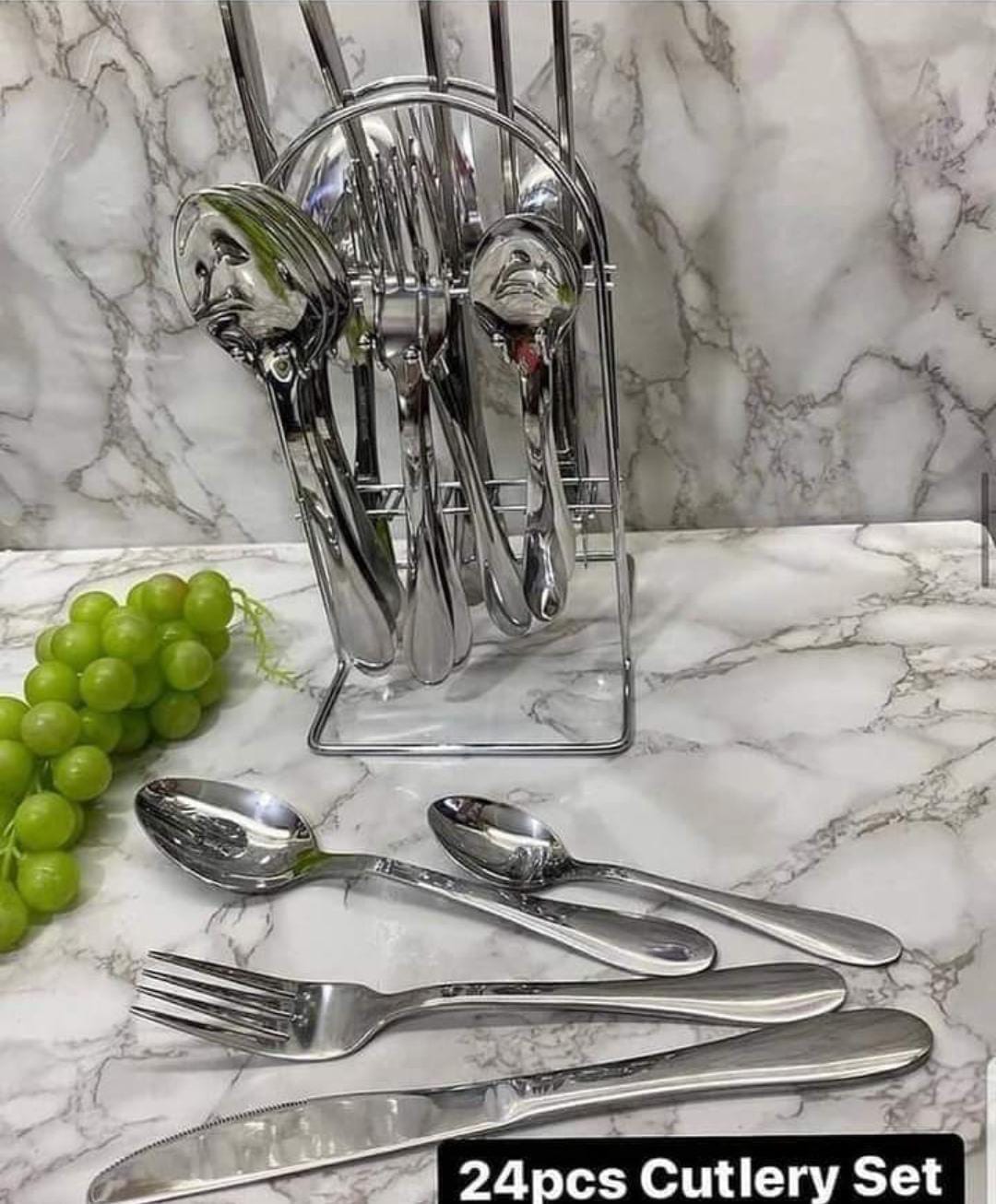 🤪SHOP SMART 👌 SHOP AT DISCOUNTED PRICE 🤪24Pcs Cutlery Set/ Silverware Set With Luxury Storage Rack.Stainless Steel Durable & Affordable 6x Dinner Knives 6x Dinner Forks 6x Dinner Spoons 6x Tea Spoo