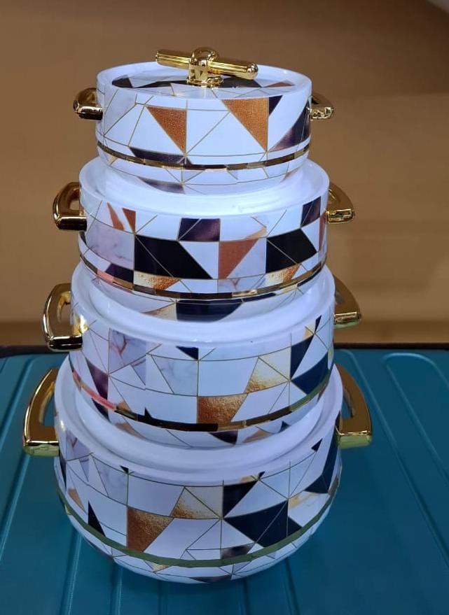 🤑PREMIUM 🤑Ceramica hotpots set of 4pcs.4 Pieces Insulated Hot Pots Casserole Set 

Comfortable carrying during travel,picnics etc

Freshness Redefined - Retain aroma, taste & nutrition

Intact locki