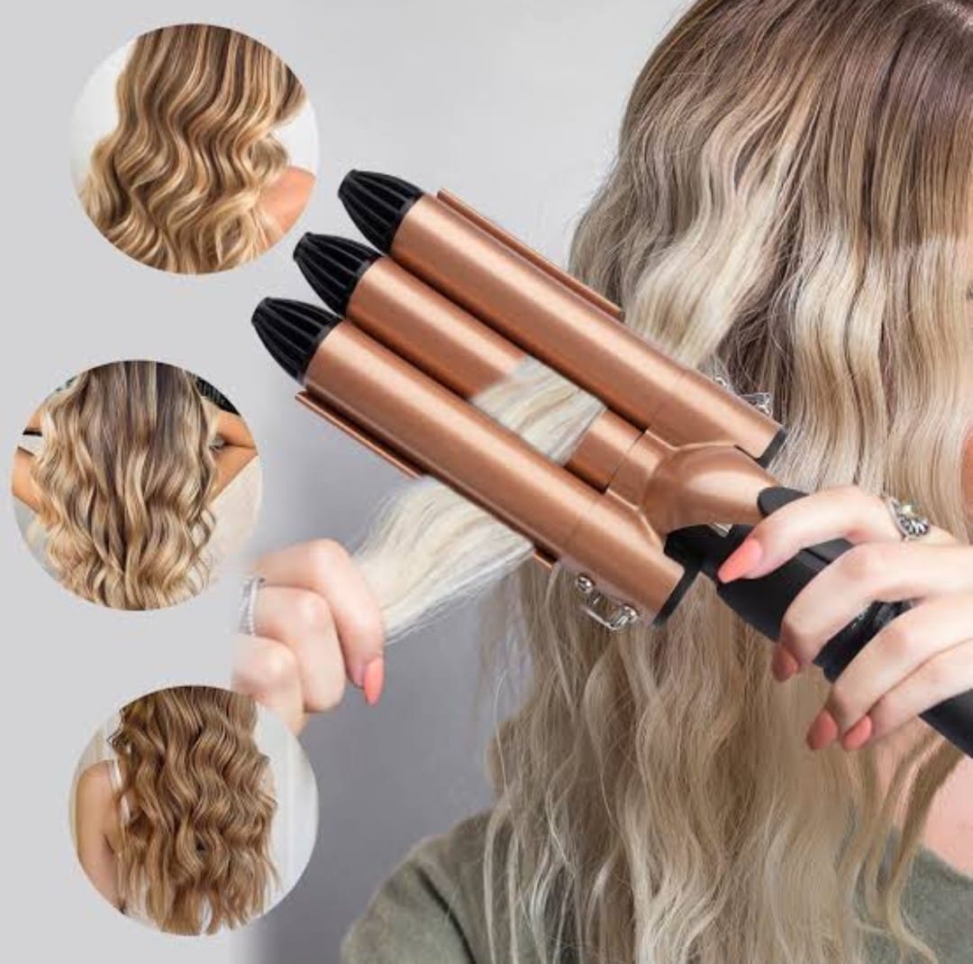 Hair Curler Tripple Barrel Curling Iron Hair Styling Tool.3 Barrel Curling Iron Ceramic Hair Curler, 1 inch Curling Wand Hair Waver Iron, Dual Voltage Hair Crimper with LCD Display, Professional Fast