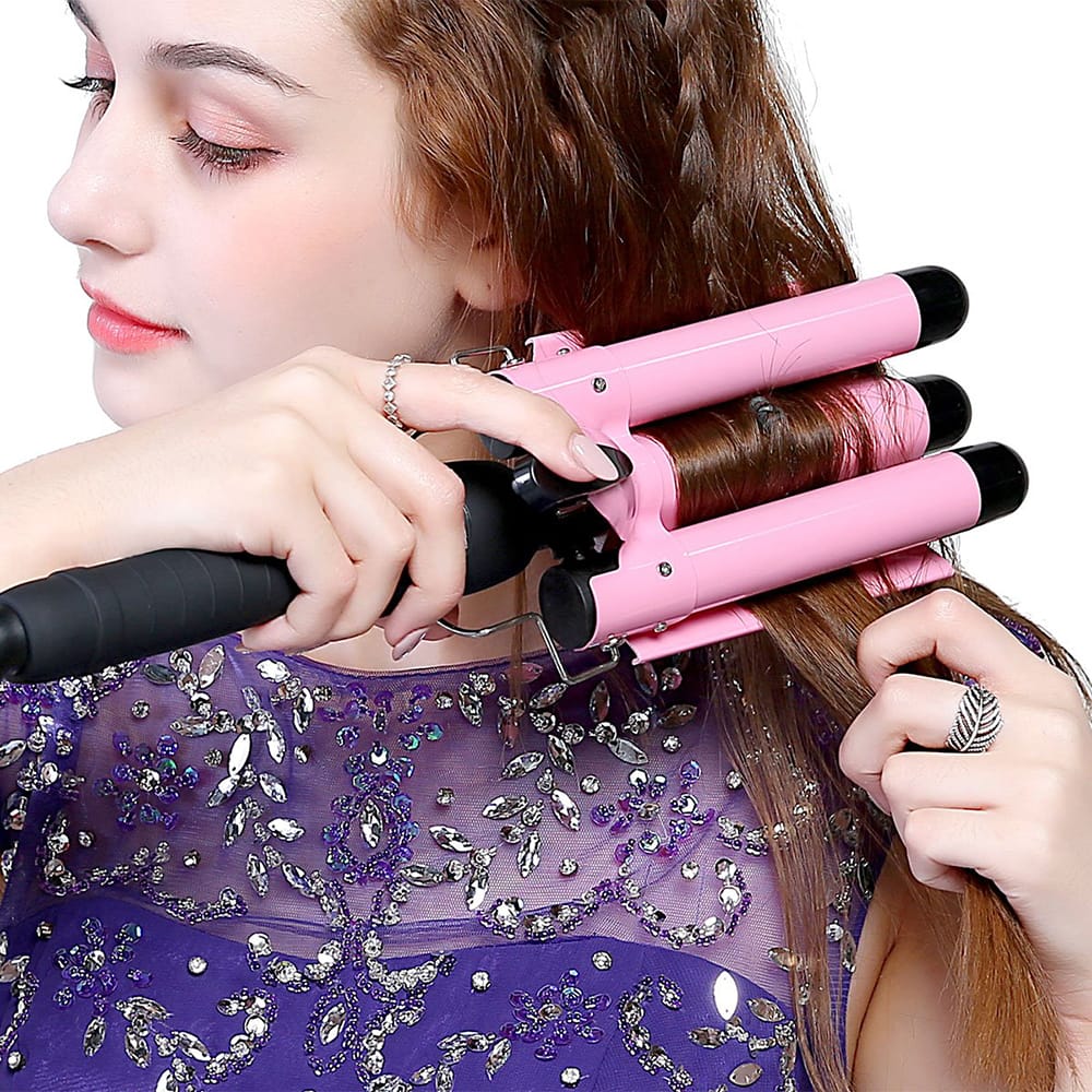 Hair Curler Tripple Barrel Curling Iron Hair Styling Tool.3 Barrel Curling Iron Ceramic Hair Curler, 1 inch Curling Wand Hair Waver Iron, Dual Voltage Hair Crimper with LCD Display, Professional Fast