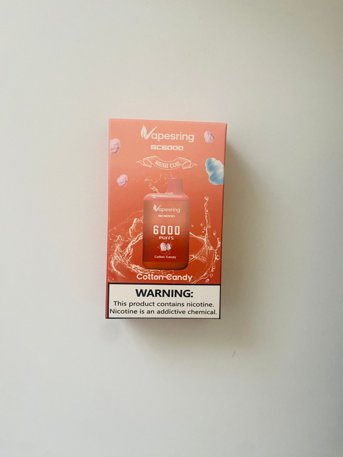 COTTON CANDY RECHARGEABLE VAPE ,6000 PUFFS -TYPE C -VAPESRING BRAND , 14ML E LIQUID