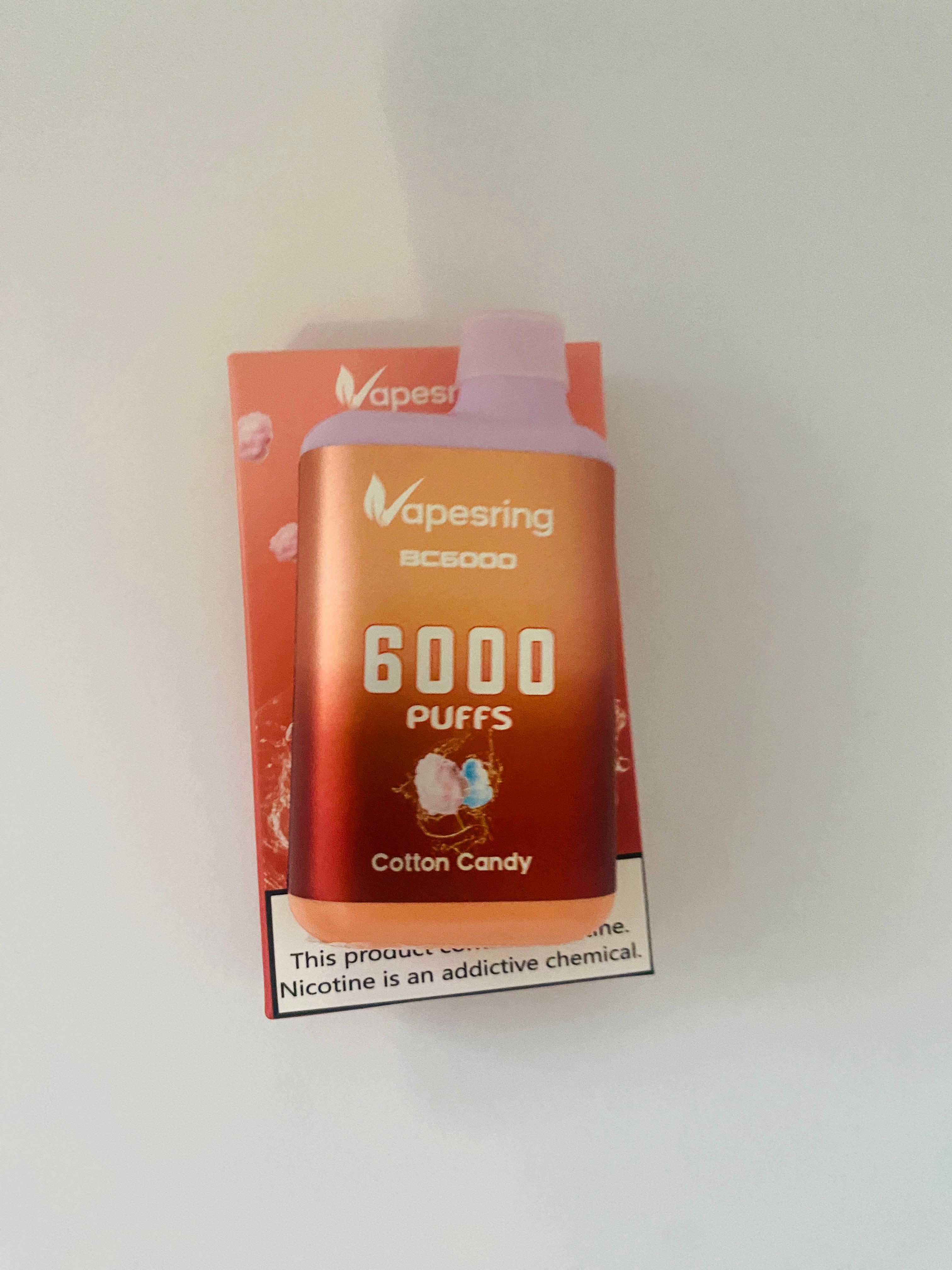 COTTON CANDY RECHARGEABLE VAPE ,6000 PUFFS -TYPE C -VAPESRING BRAND , 14ML E LIQUID