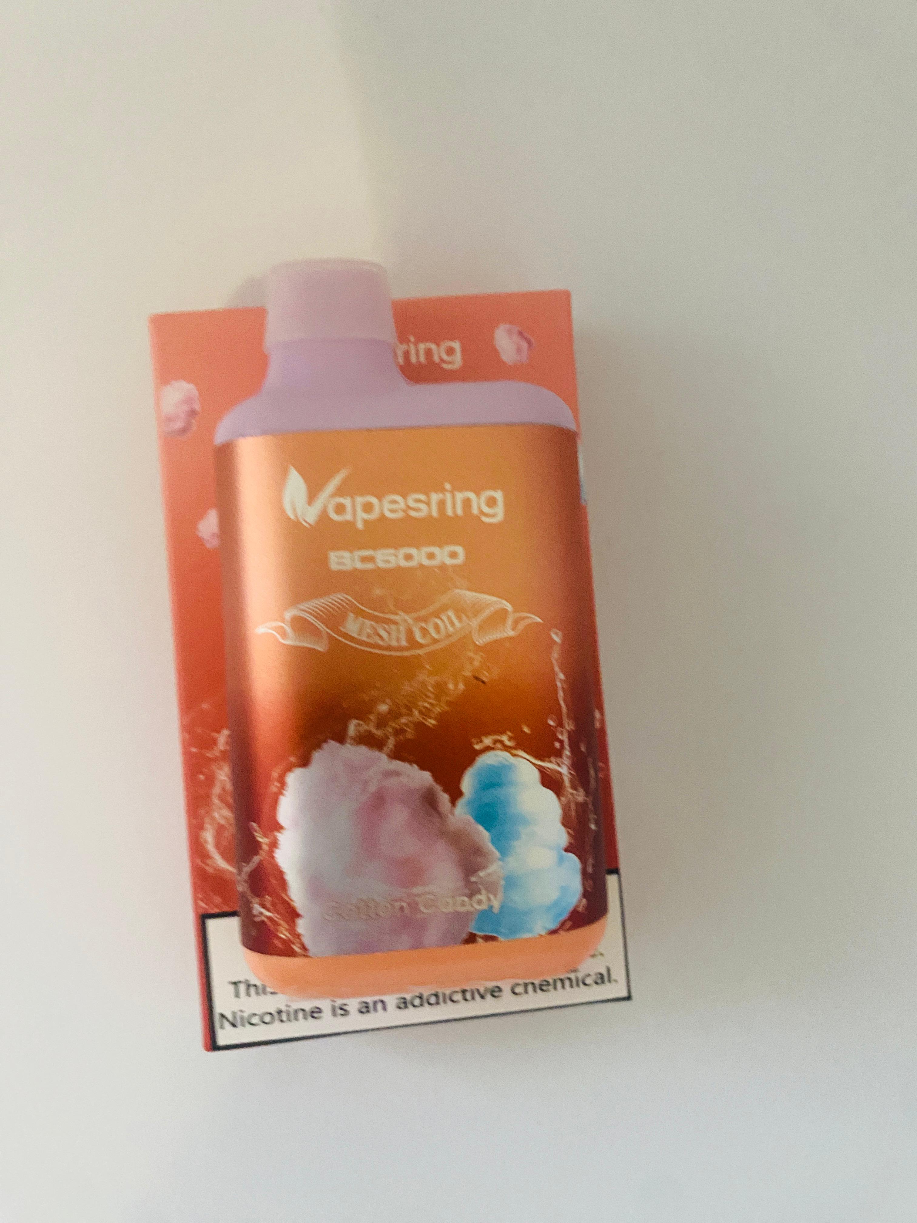 COTTON CANDY RECHARGEABLE VAPE ,6000 PUFFS -TYPE C -VAPESRING BRAND , 14ML E LIQUID