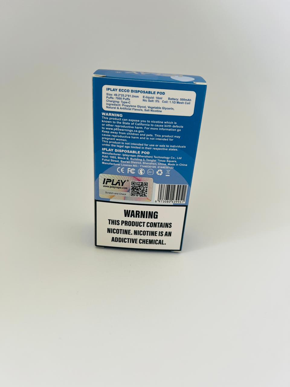 IPLAY 7000 PUFFS RECHARGEABLE VAPE WITH 5% NICOTINE TYPE C -BLUE RASPBERRY