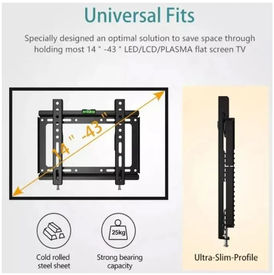 [Special Offer] TV Wall Mount TV Stand 14″-43″ Plasma wall bracket Steel Material Fixed Solid Wall mount suitable for 14 inch to 43 inch Tv, load capacity of 25kg,