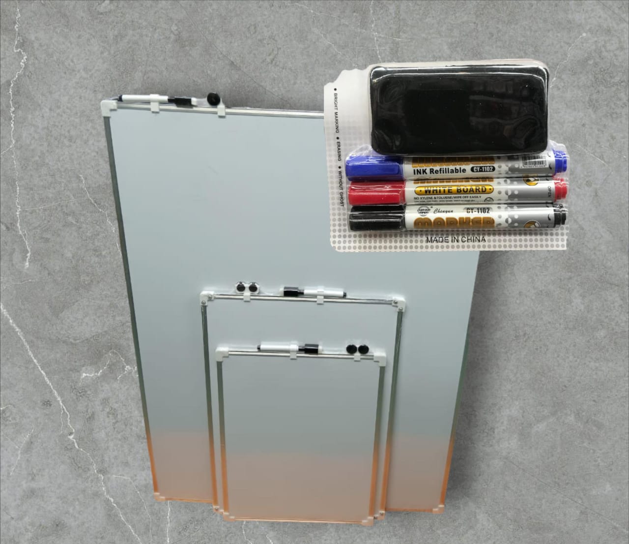 LARGE Double Sided  80X90cm Whiteboard, White  Board, Dry Erase Board,  Silver Aluminum Frame PLUS  3 White Board Markers & Duster