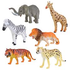 Six-Pack Wild Animal Figure Toy Set - Tiger, Cheetah, Elephant, Lion, zebra  - Realistic and Educational Toy for Kids