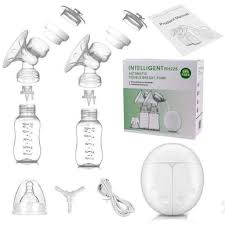 Electric Intelligent Breast Pump, BPA-Free USB Dual Breast Pump Safety Comfortable and Lightweight Automatic Massage Postpartum Breast Pump, 150ml Milk Storage Bottle with Lid and Nipple