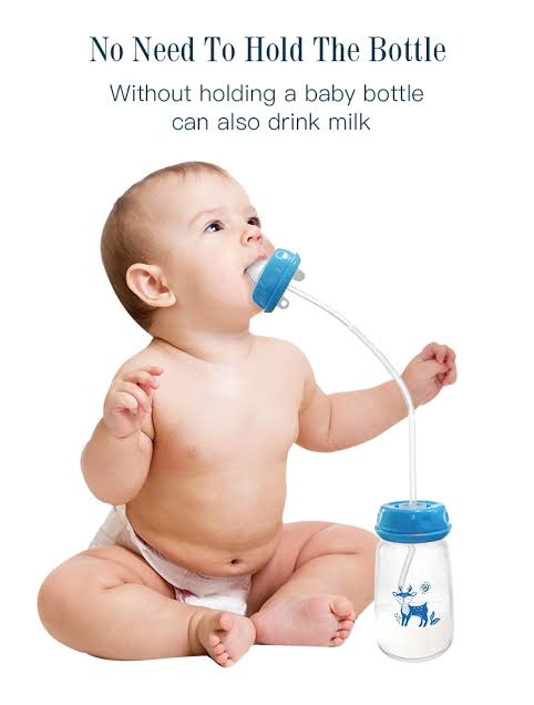 240ML Self Feeding Baby Bottle with Tube - Handless Anti-Colic Nursing System,