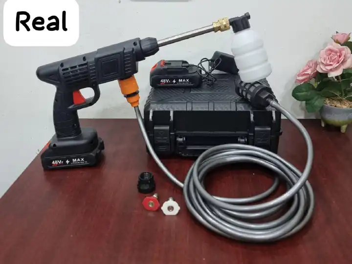 Portable High Power Cordless Car Wash Machine with 2 Nozzles and Double Rechargeable Batteries 48V 12000mAh