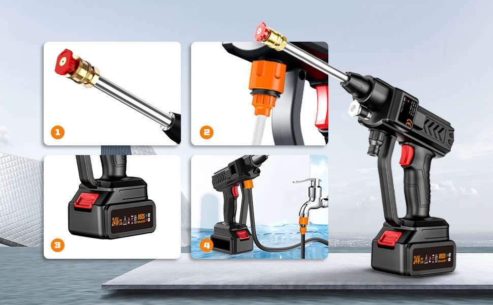 Portable High Power Cordless Car Wash Machine with 2 Nozzles and Double Rechargeable Batteries 48V 12000mAh