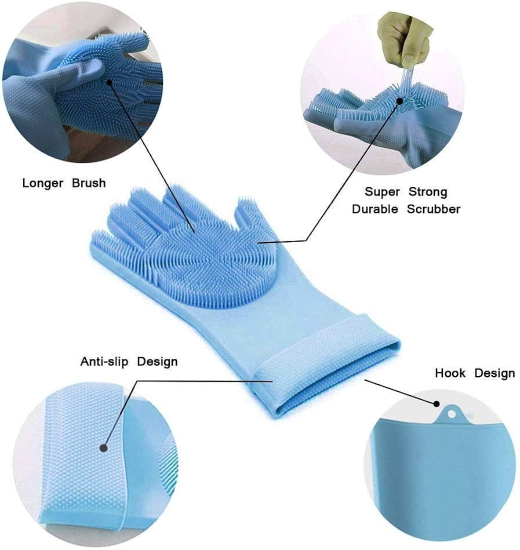 Silicon Silicone Cleaning Scrubber Gloves Dishwashing Gloves,Pet Grooming Gloves for kitchen and bathroom.Can used to wash pets or work in your small garden.

Protect your hands and prevent accidental