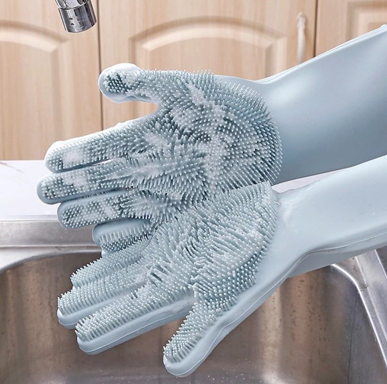 Silicon Silicone Cleaning Scrubber Gloves Dishwashing Gloves,Pet Grooming Gloves for kitchen and bathroom.Can used to wash pets or work in your small garden.

Protect your hands and prevent accidental