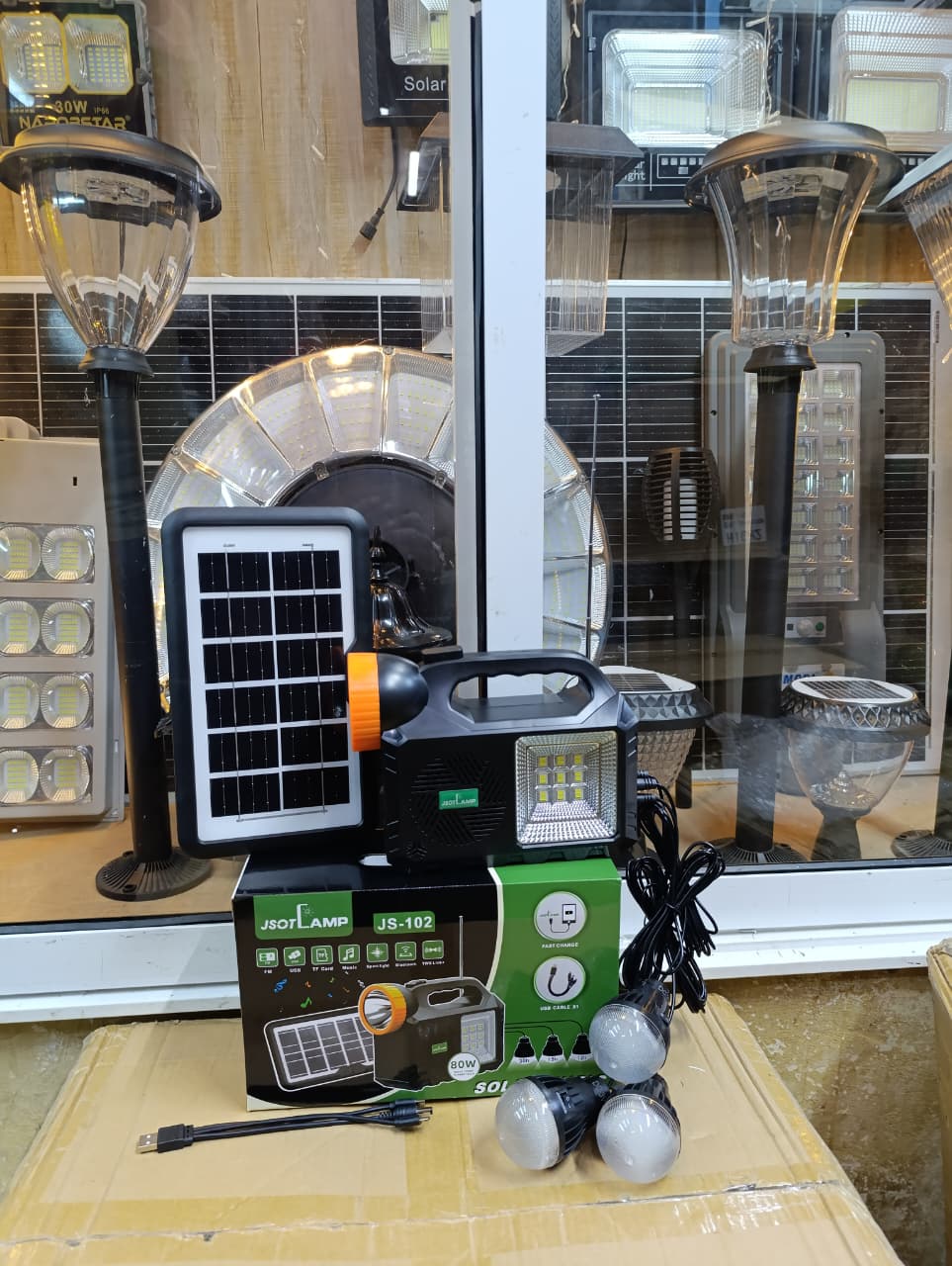 🎇GD-102 Solar Lighting System with 3 LED lights, Radio, Bluetooth speaker and Mobile Charging🎇Utilizes renewable solar energy, this illuminating device is a must have during blackouts and emergency