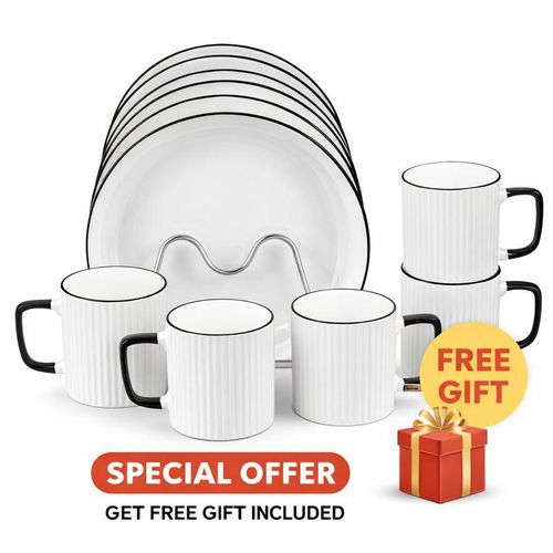 ☀️12PC Premium Japanese Ceramic Dinner Set, 6 plates(8inches), 6 mugs crafted with elegance, durability, and modern style😶‍🌫️Designed for households that value quality and aesthetics, this dinner se