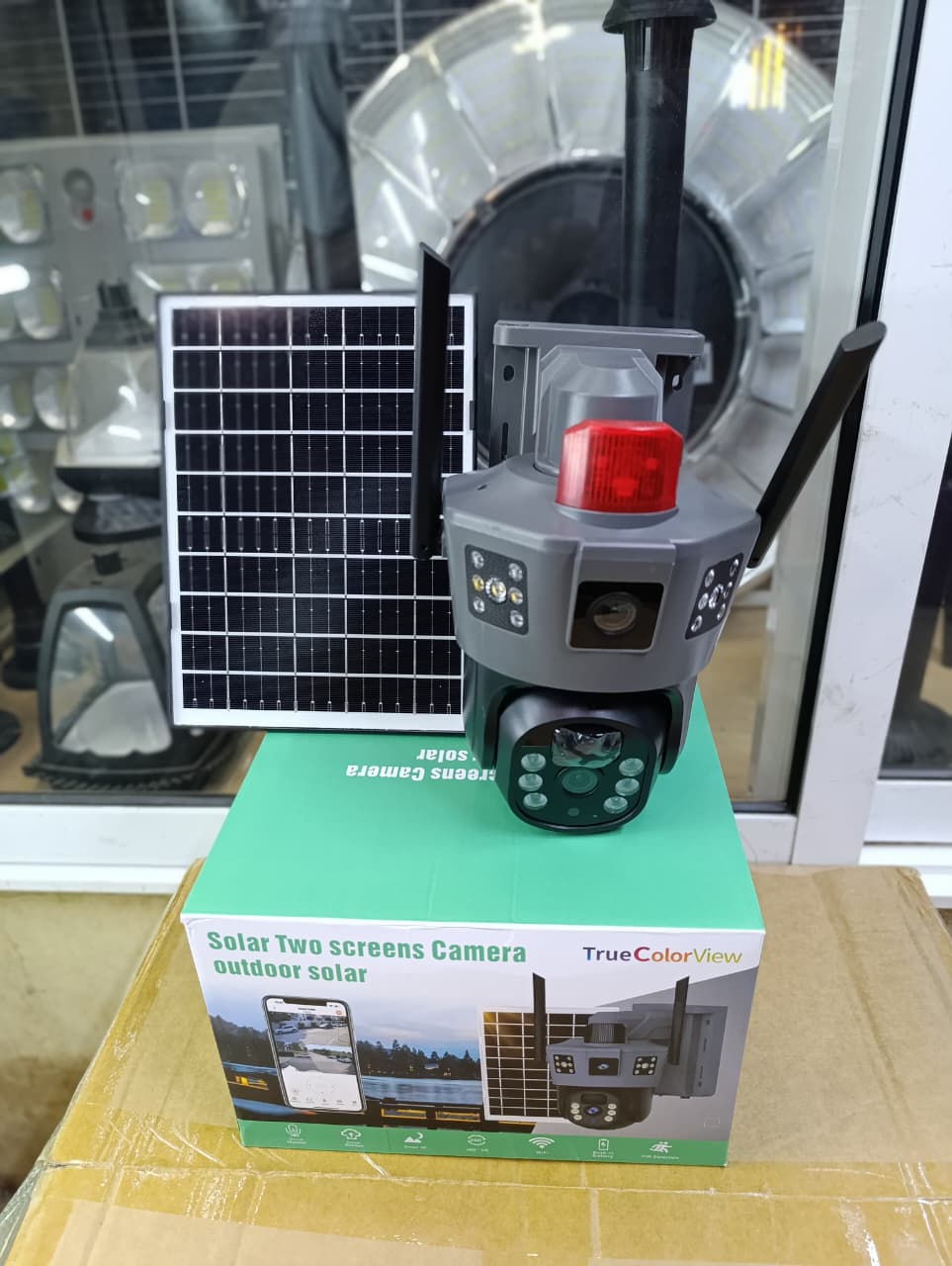 Dual Lens Two Screens 4G PTZ 360 CCTV Camera with Alarm* Solar
* Night Vision
* 4G supports Safaricom, Airtel Simcards 
* Two way Audio 
* Motion Tracking 
* Alarm
* V380 Pro App.
