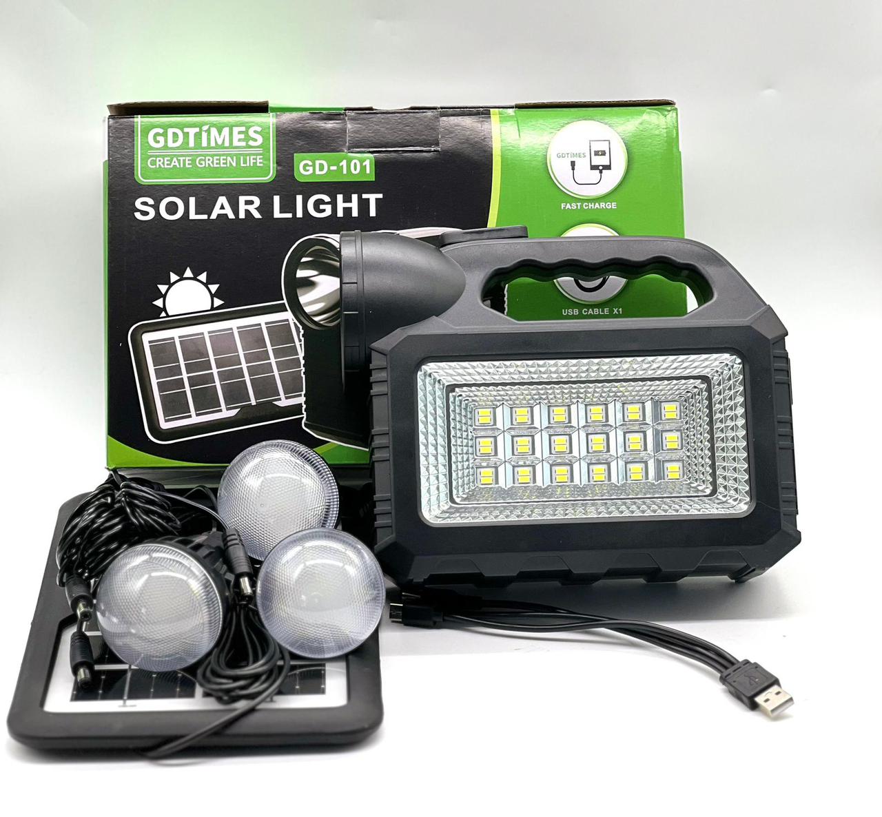 GD-101 Solar Lighting System Kit with 3bulbs,Solar Panel and Mobile Charging🎇powerful and portable solar lighting system comes with a high-efficiency solar panel, a strong LED lamp, and 3 extra bulbs