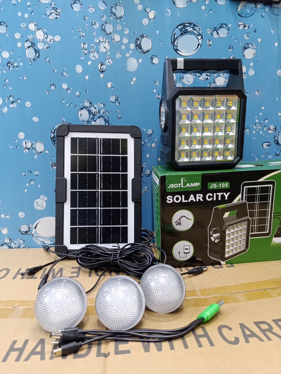 🎇GDTimes GD-105 Solar Lighting System Kit with Torch,Side Light with Warm/White Color,3 LED Bulbs, Mobile Charging and Solar panel🎇accumulator from the solar panel by day and using three LED lights