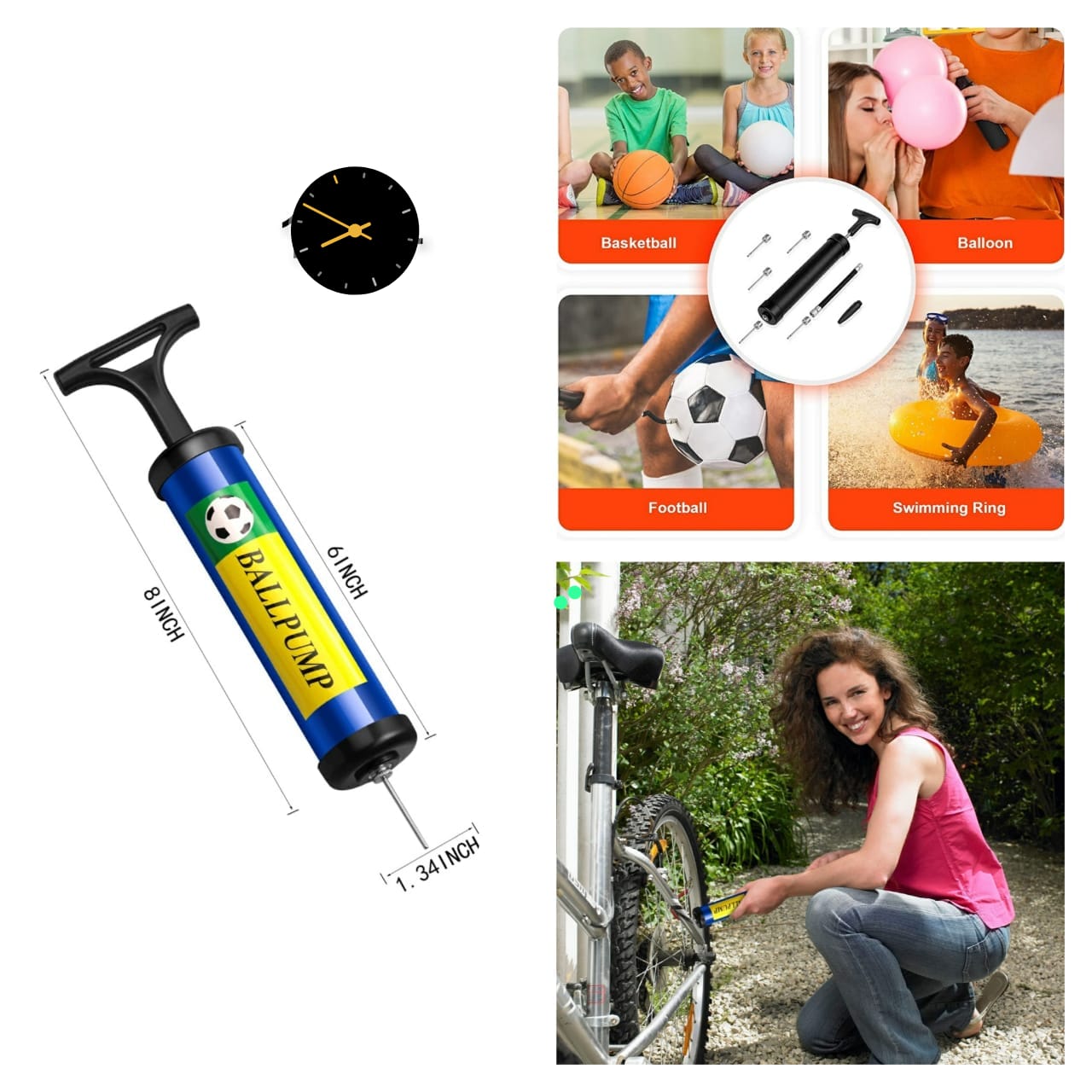 Multi-functional hand air pump inflator  

Mini, compact, lightweight, durable and portable

T shape handle makes it easy to use

Easy to inflate bicycle tire, balloon, basketball, football, soccer, v