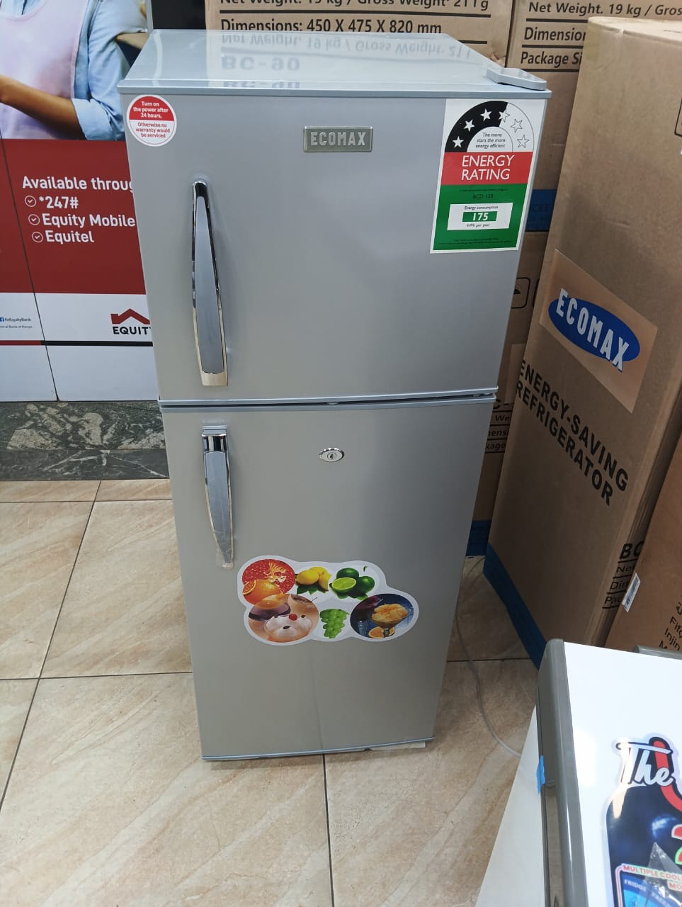 Ecomax 138 litres double door refrigerator with handle, Compact Fridge with Freezer and 7-Level Thermostat, Compact Convenience and Energy Savings, Ideal for Apartments, Dorms, Home Offices and Bars