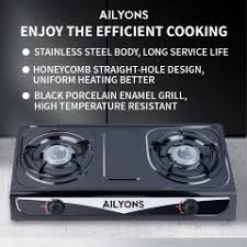 Ailyons Table Top Metallic Two-Burner Gas Cooker – Premium Stainless Steel Gas Stove for Efficient, Fast & Reliable Home Cooking
