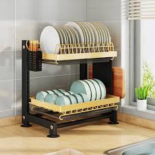 Kitchen 2 Tier Dish Rack – Large Capacity Stainless Steel Draining Rack, Rust Resistant, Space Saving, with Cutlery Holder and Drip Tray