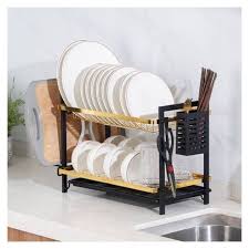 Kitchen 2 Tier Dish Rack – Large Capacity Stainless Steel Draining Rack, Rust Resistant, Space Saving, with Cutlery Holder and Drip Tray