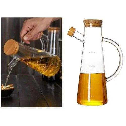 Glass Oil/Vinegar Jar with Bamboo Lid 580ml – Leak-Proof Dispenser Bottle for Kitchen, Cooking, and Salad Dressing