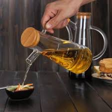 Glass Oil/Vinegar Jar with Bamboo Lid 580ml – Leak-Proof Dispenser Bottle for Kitchen, Cooking, and Salad Dressing