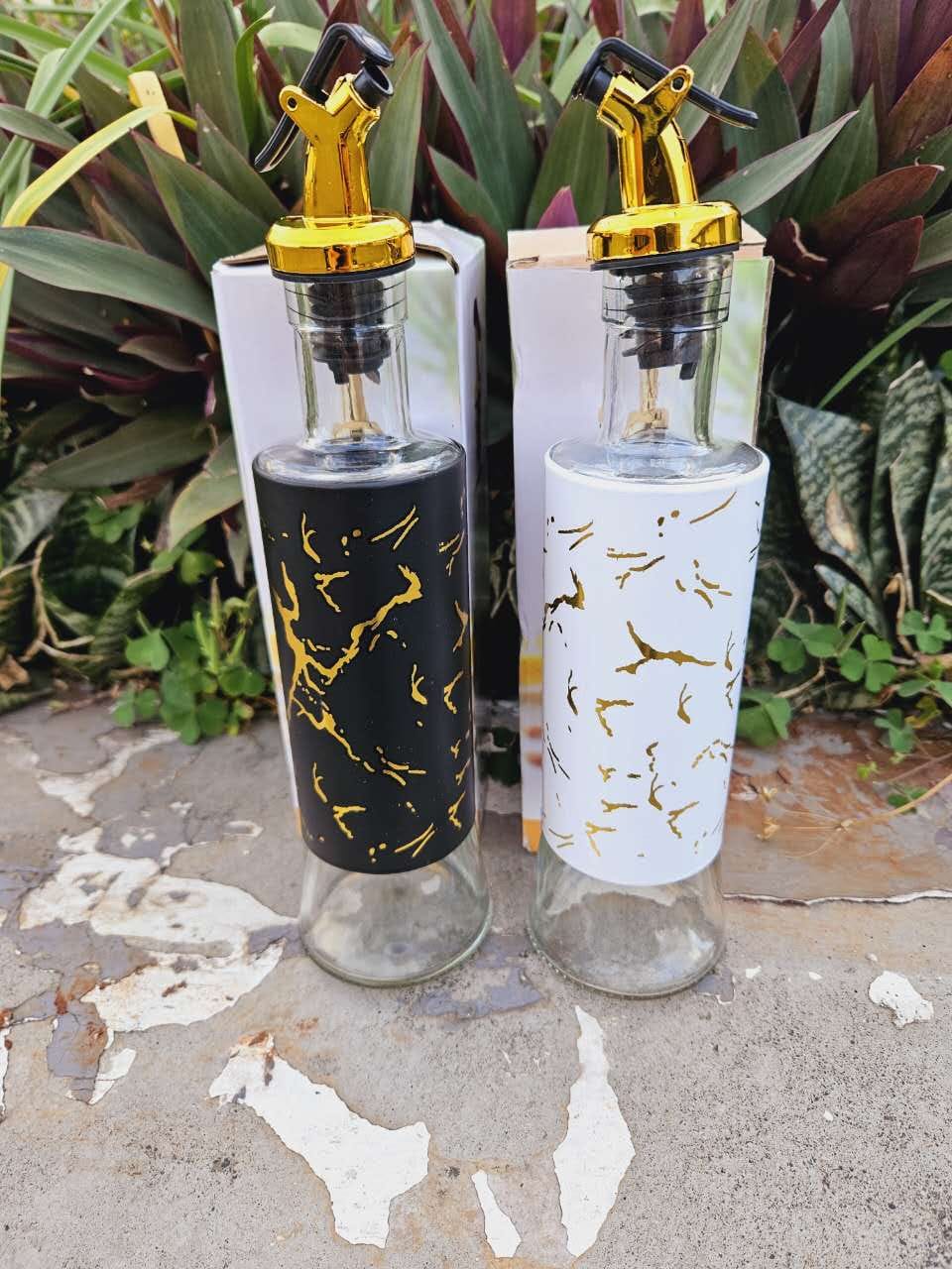 500ml Marble Glass Oil Jar – Elegant Leak-Proof Oil and Vinegar Dispenser with Bamboo Lid for Cooking, Salad, and Kitchen Décor