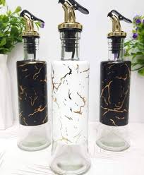 500ml Marble Glass Oil Jar – Elegant Leak-Proof Oil and Vinegar Dispenser with Bamboo Lid for Cooking, Salad, and Kitchen Décor