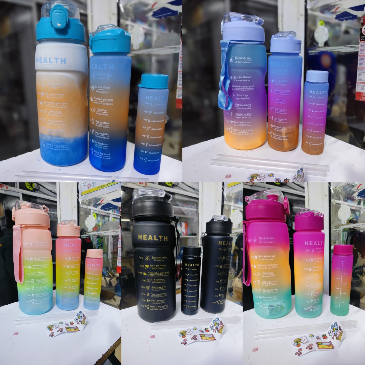 3-in-1 Motivational Water Bottles Set – 2000ml, 900ml, 300ml – Durable, BPA-Free, Leak-Proof, Fitness & Hydration Companion with Inspirational Time Markers