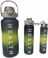 3 in 1 Motivational Water Bottle Set – 2000ml + 900ml + 300ml BPA-Free Leak-Proof Bottles with Time Marker, Straw, and Carry Strap, Ideal for Gym, Office, Travel, and Outdoor Fitness