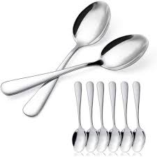Heavy Gauge Stainless Steel Table Spoons – Set of 6 Durable, Polished Silver Spoons for Everyday Dining and Professional Use