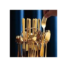 24PCS Heavy Duty Gold Cutlery Set – Premium Stainless Steel Gold-Plated Silverware with 6 Table Spoons, 6 Tea Spoons, 6 Butter Knives, 6 Forks, Elegant, Rust-Resistant & Long-Lasting for Luxury Dining
