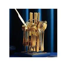 24PCS Heavy Duty Gold Cutlery Set – Premium Stainless Steel Gold-Plated Silverware with 6 Table Spoons, 6 Tea Spoons, 6 Butter Knives, 6 Forks, Elegant, Rust-Resistant & Long-Lasting for Luxury Dining