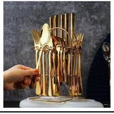 24PCS Heavy Duty Gold Cutlery Set – Premium Stainless Steel Gold-Plated Silverware with 6 Table Spoons, 6 Tea Spoons, 6 Butter Knives, 6 Forks, Elegant, Rust-Resistant & Long-Lasting for Luxury Dining