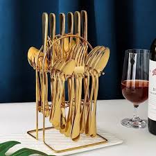 24PCS Heavy Duty Gold Cutlery Set – Premium Stainless Steel Gold-Plated Silverware with 6 Table Spoons, 6 Tea Spoons, 6 Butter Knives, 6 Forks, Elegant, Rust-Resistant & Long-Lasting for Luxury Dining