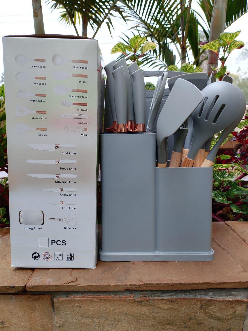 19pcs Executive Silicone Cooking Utensil Set – Premium Non-Stick, Heat-Resistant Kitchen Tools with Wooden Handles, Food-Grade BPA-Free Silicone, Ideal for Home, Hotel, and Professional Chefs