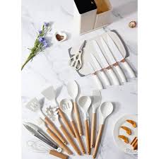 19pcs Executive Silicone Cooking Utensil Set – Premium Non-Stick, Heat-Resistant Kitchen Tools with Wooden Handles, Food-Grade BPA-Free Silicone, Ideal for Home, Hotel, and Professional Chefs