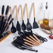 19pcs Executive Silicone Cooking Utensil Set – Premium Non-Stick, Heat-Resistant Kitchen Tools with Wooden Handles, Food-Grade BPA-Free Silicone, Ideal for Home, Hotel, and Professional Chefs