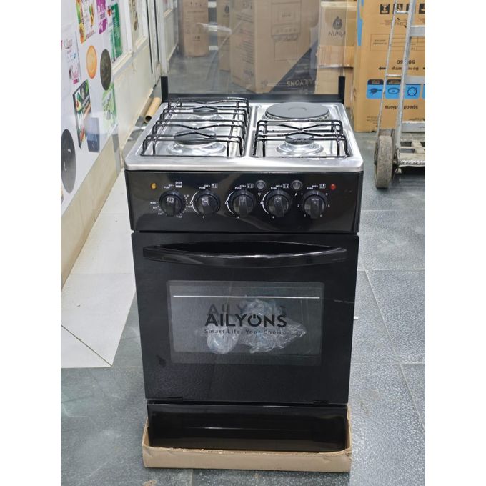 AILYONS 3gas +1electric Standing Cooker 50*55.Three gas burners for fast and efficient cooking.
One electric hot plate for additional cooking options, ideal for multitasking.