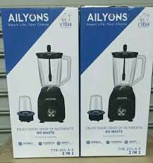 2 in 1 Ailyons Blender 350 Watts (Model TYB-205-A) – Powerful Electric Blender & Grinder for Smoothies, Juices, and Spices – Durable Stainless Steel Blades – Black