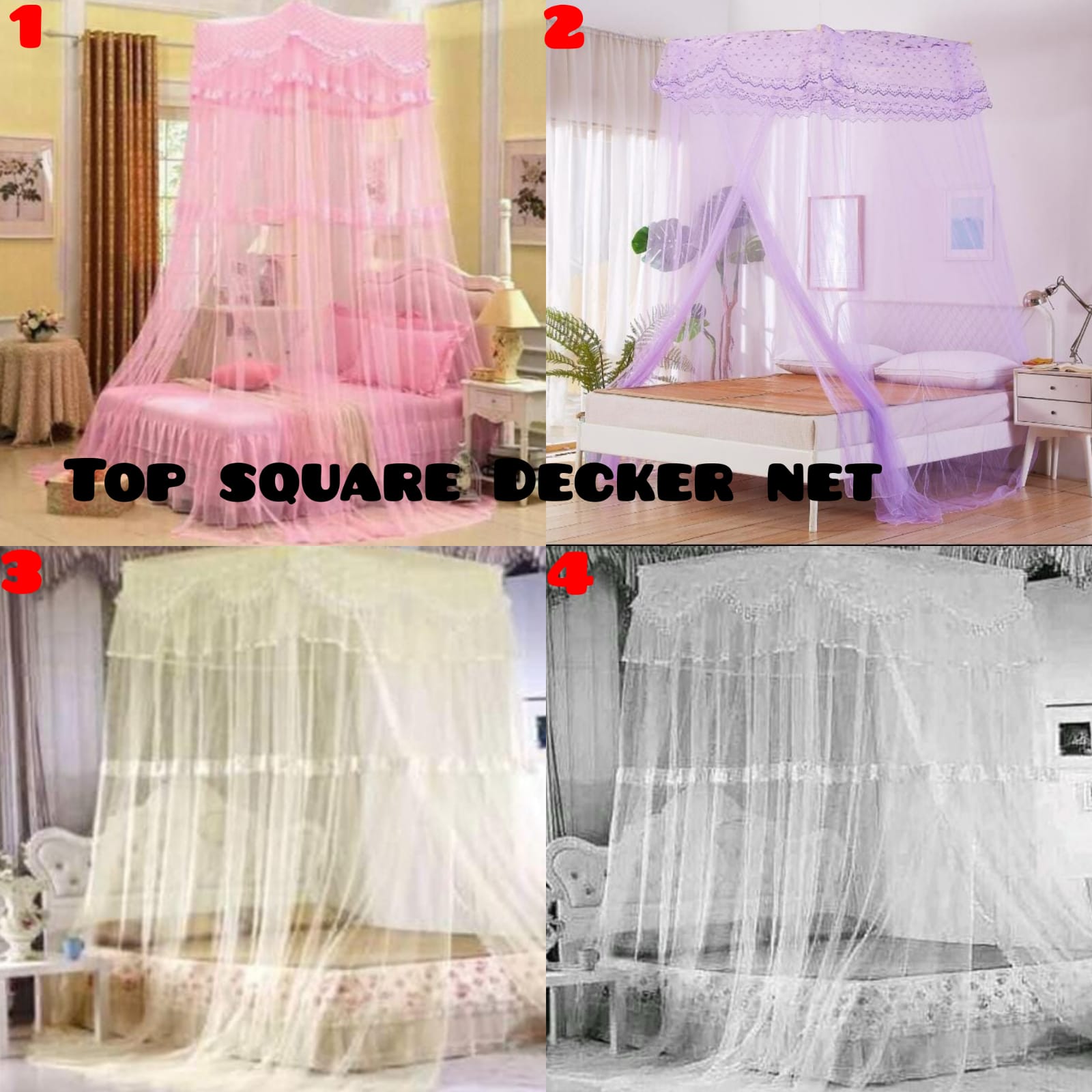 Top Square Double Decker Mosquito Net – Free Size Canopy for 3x6, 4x6 & 5x6 Beds