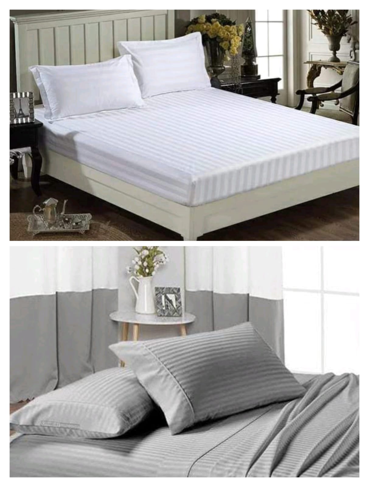 Striped Bedsheets Set 6x6 – 2 Pieces Bedsheets with 2 Pillowcases, Premium Cotton Bedding for Modern Bedroom Décor