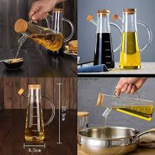 Glass Oil & Vinegar Jar with Bamboo Lid – 580ml Capacity, Leak-Proof Design, Elegant and Durable, Ideal for Kitchen, Dining, and Table Use, Easy Pouring and Storage