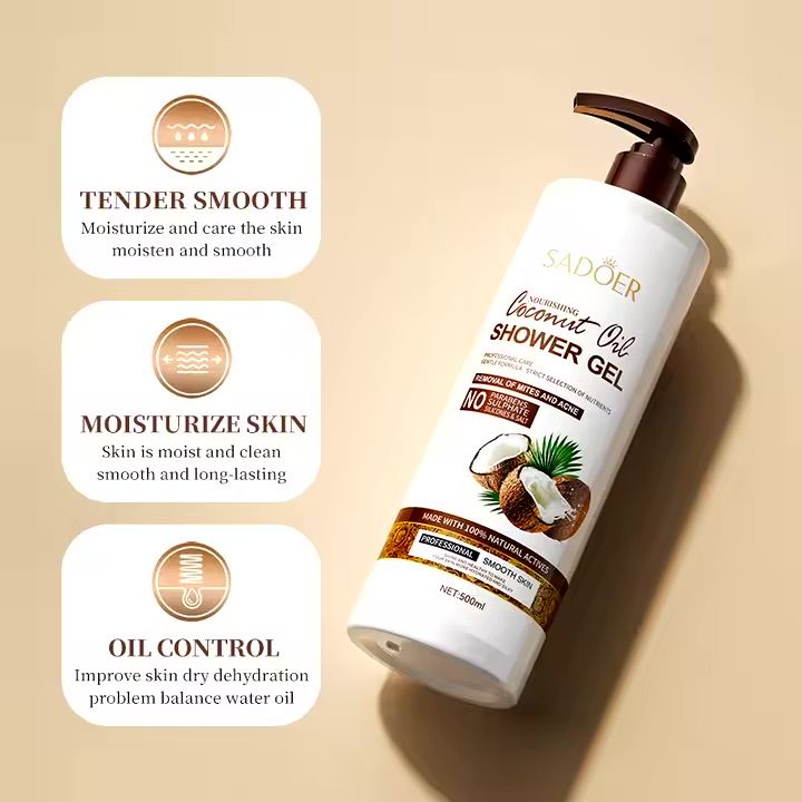 SADOER Coconut Oil Shower gel Body Wash Amino Acid Nourishing Moisturizing Fragrance Remove dirt and mites Grease control